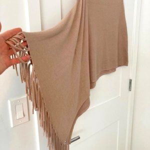 Wool Nude Poncho with Side Fringe